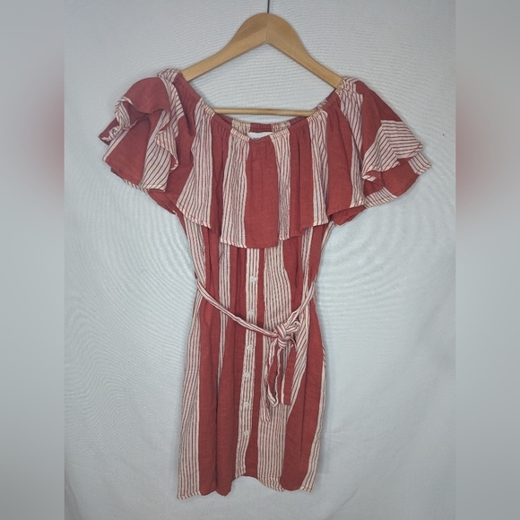 Faithfull the Brand Lulu's Amalfi Rust Red Striped Mini Dress Size US 2 Pockets - Picture 2 of 13